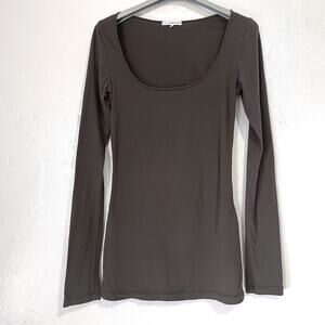 JAMES PERSE Pima Cotton Scoop Neck Long Sleeve Top in Brown Size3/L